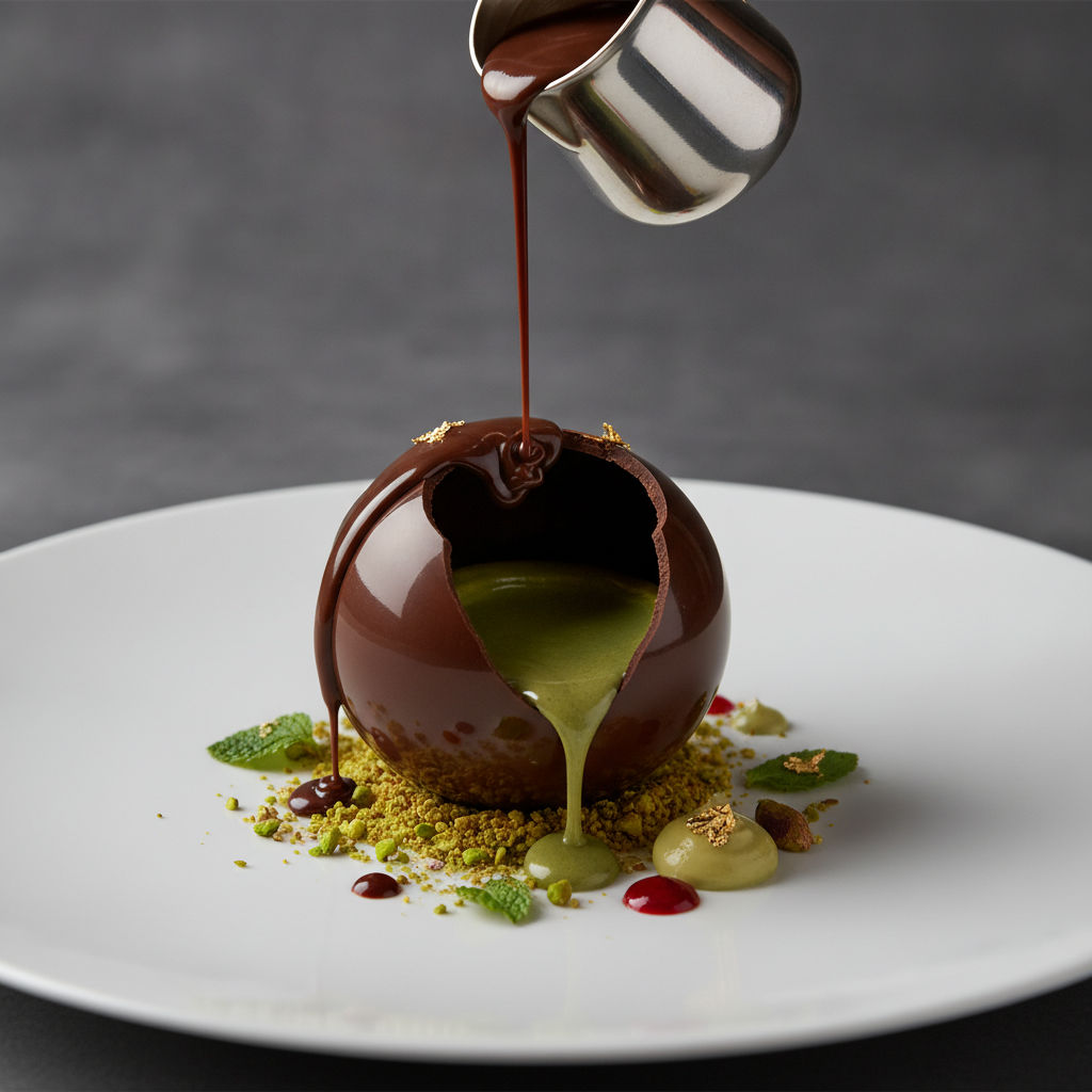 Sfera di Cioccolato Fuso e Pistacchio