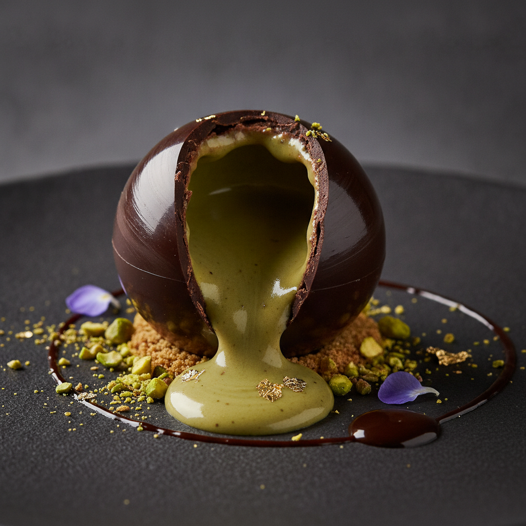 Sfera di Cioccolato Fuso e Pistacchio