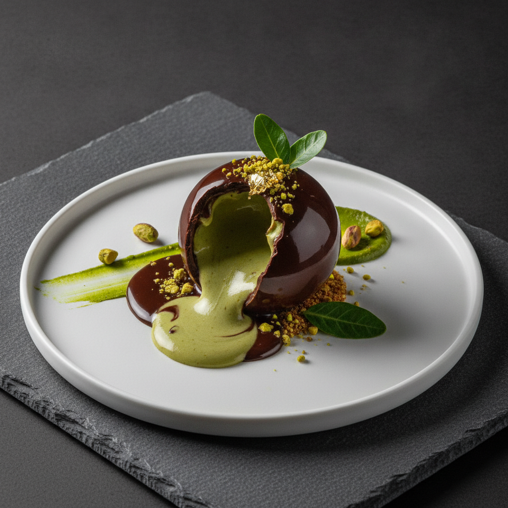 Sfera di Cioccolato Fuso e Pistacchio